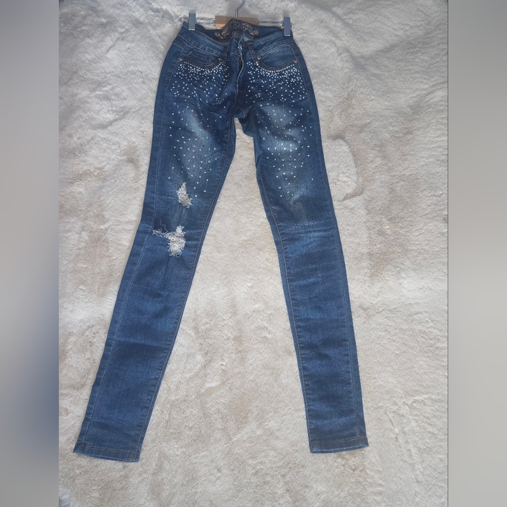 Blue Embellished Women's Jeans